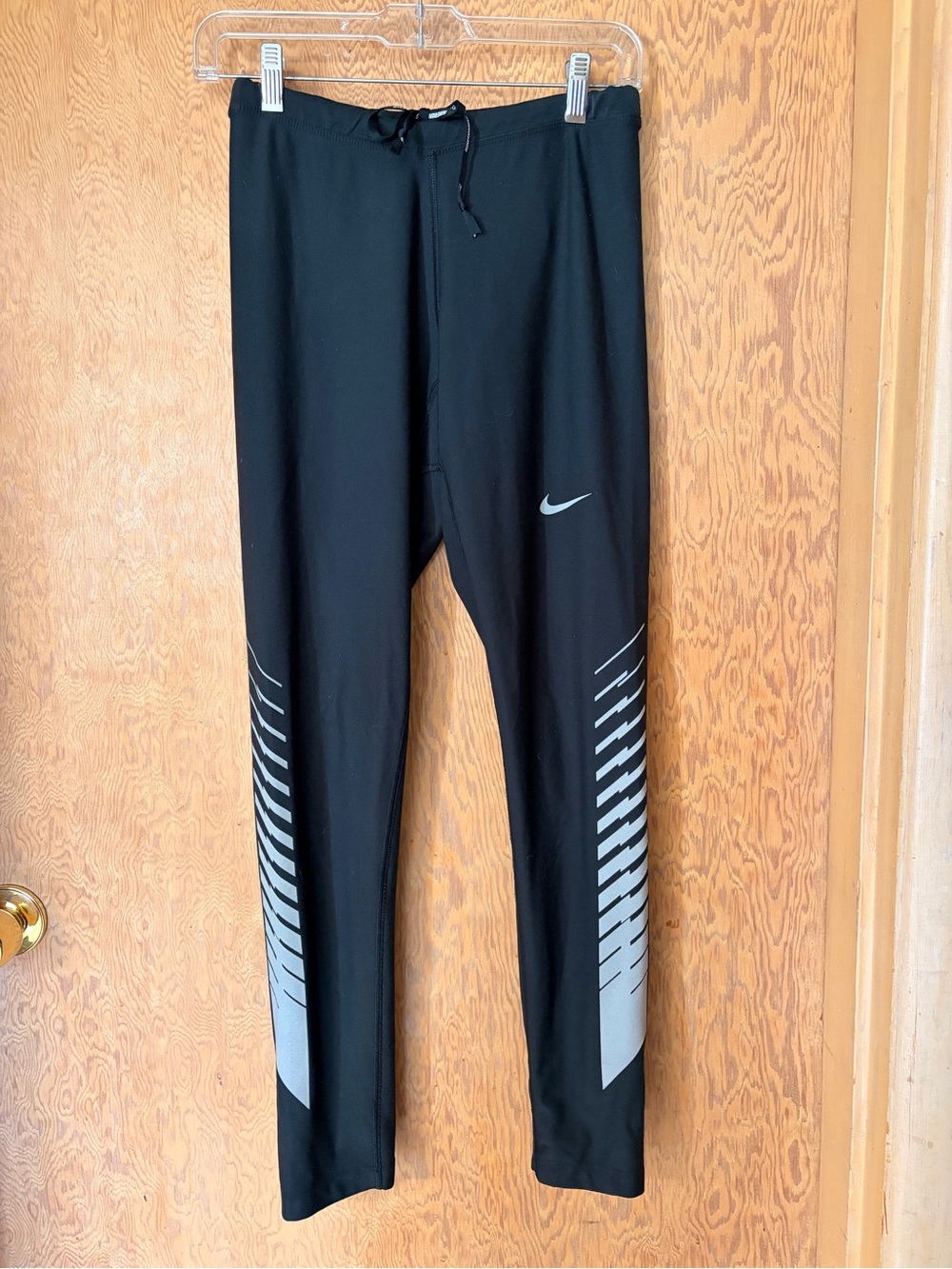 Nike Black Running Tights / Leggings with Gray Reflective Stripes